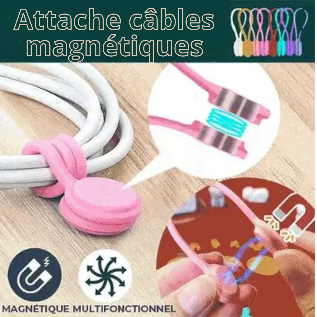 Attache câbles magnétique, réutilisable, dispositif d'enroulement en silicone